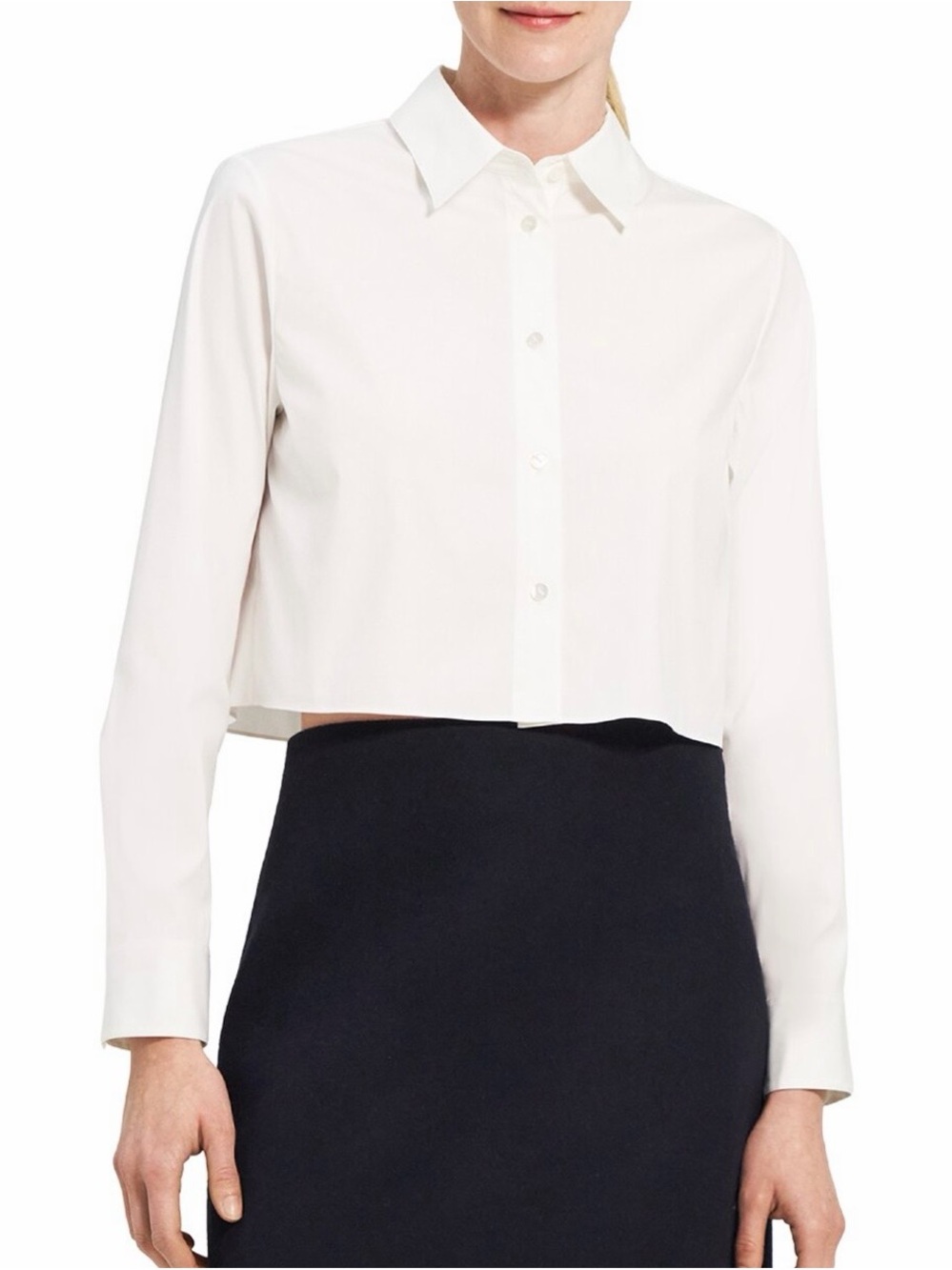 Theory White Cropped Button-Down Shirt